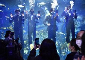 Ceremony for new employees at Japan aquarium