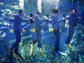 Ceremony for new employees at Japan aquarium