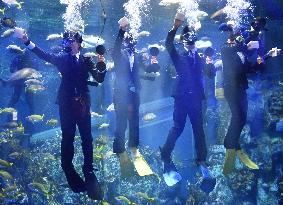 Ceremony for new employees at Japan aquarium