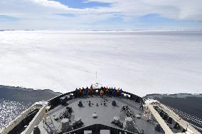 Shirase icebreaker in Antarctic Sea