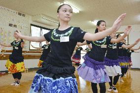 New hula dancers practice ahead of debuts in Fukushima