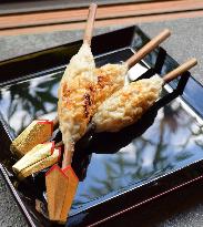 Ancient skewered "kamaboko" fish cakes served in Kyoto