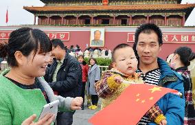 Chinese family in front of Tiananmen Gate in Beijing