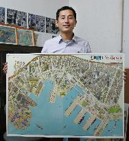 Handwritten bird's-eye view of Kobe port city on sale