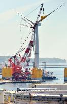Big offshore windmill assembled at port in Fukushima