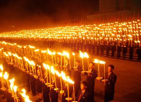 N. Korean youths conduct torch march in Pyongyang