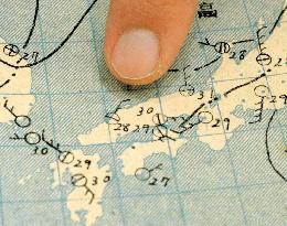 Weather chart shows no mark on Hiroshima after atomic bombing