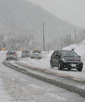 Snow-covered Japan highway reopens