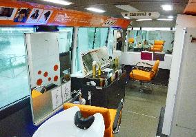 Inside of mobile beauty parlor used in quake-hit area
