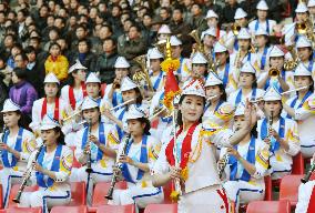 N. Korean all-girl brass band plays at friendship soccer game