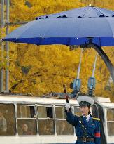 Policewoman controls traffic in Pyongyang