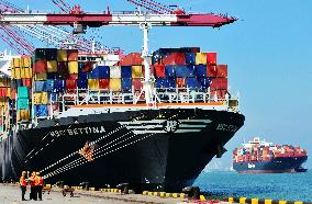 Freighter at Qingdao port in China