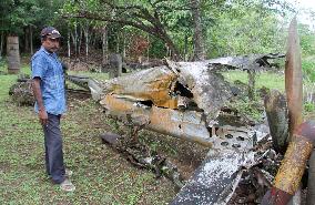 Landowner stands by wreckage of WWII plane on Biak