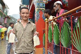 Tibetan man makes tofu in northern India