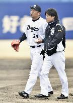 Yamamoto leaves after one pitch in farm league game