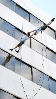 Spanish performers show vertical dance in Shizuoka, central Japan