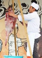 Chef demonstrates how to fillet angler fish