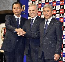 New Japan national soccer coach Aguirre meets press