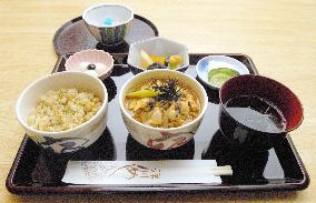 Tokyo landscape: Traditional rice bowl served on shrine premises