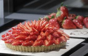 Fruit tart using strawberries from Ehime Pref.