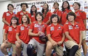 Dublin tourney-winning Japan women's rugby team at Narita airport