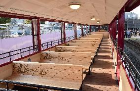 Inside view of newly completed train cars at Kyoto museum