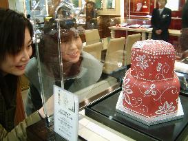 Christmas cake with diamonds displayed at Tokyo department store