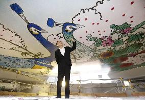 Osaka landmark tower's re-created ceiling mural unveiled to media