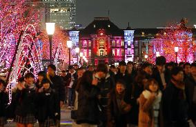 Tokyo station building illuminated