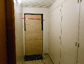 Wrecked entrance to Paris terror attacker's home