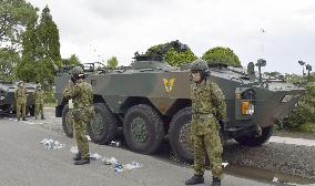 Armored vehicle ready for use in case of Mt. Sakurajima's eruption