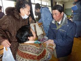 Miyagi Gov. Murai at evacuation center
