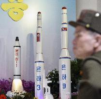 Models of North Korean missiles displayed at flower exhibition