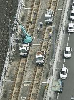 Work to prevent train derailment in quake-hit southwestern Japan