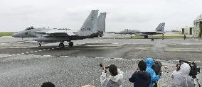 F-15 fighter jets launch for scramble