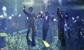 Welcome ceremony at Japanese aquarium