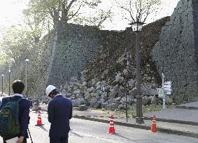 Big quake damages stone wall of Kumamoto Castle