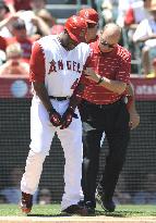 Angels' Hunter hit by pitch