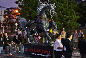 Hokuto city in north Japan brings "Hokuto no Ken" horse statue at festa