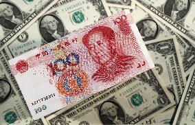 U.S. dollars and Chinese yuan bills