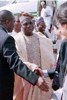 Nigerian President-elect Obasanjo arrives in Tokyo