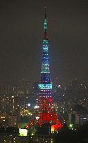 Tokyo Tower lit up like Christmas tree