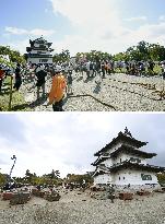 Hirosaki Castle tower temporarily moves for stonewall repair