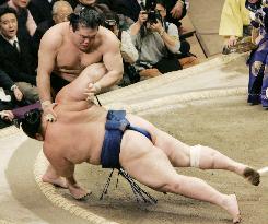 Asashoryu moves into share of lead at New Year sumo