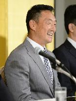 Hanshin's new manager Kanemoto attends press conference