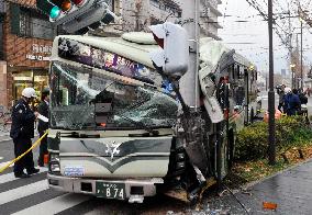 Kyoto bus smashed in crash to electric pole