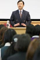 Crown Prince Naruhito gives lecture at Gakushuin Women's College