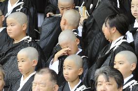 Initiation ceremony held for school pupils to become Buddhist monks