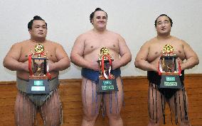 Recipients of three special prizes at New Year basho