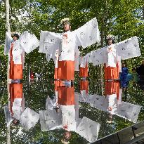 Schoolgirls dance during festival at shrine in Yamagata, north Japan